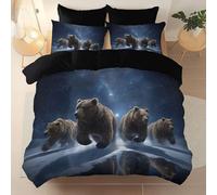 Easy Care Printed Duvet Cover Set - Animal Bear Snow Starlight Bedding Set 3 Pieces, Breathable Stylish Soft Microfiber Duvet Set With Pillowcases For Bed, Black Duvet Cover 200 X 200 cm