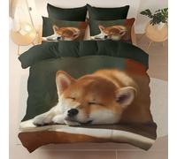 Easy Care Printed Duvet Cover Set - Anime Animal Shiba Inu Sunshine Bedding Set 3 Pieces, Breathable Stylish Soft Microfiber Duvet Set With Pillowcases For Bed, Green Duvet Cover 230 X 220 cm