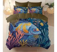 Easy Care Printed Duvet Cover Set - Cartoon Fish Coral Bedding Set 3 Pieces, Breathable Stylish Soft Microfiber Duvet Set With Pillowcases For Bed, Brown Duvet Cover 230 X 220 cm