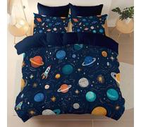Easy Care Printed Duvet Cover Set - Cartoon Galaxy Spaceship Space Bedding Set 3 Pieces, Breathable Stylish Soft Microfiber Duvet Set With Pillowcases For Bed, Blue Duvet Cover 260 X 220 cm