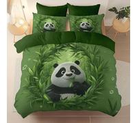 Easy Care Printed Duvet Cover Set - Cartoon Oriental Panda Flowers Bedding Set 3 Pieces, Breathable Stylish Soft Microfiber Duvet Set With Pillowcases For Bed, Green Duvet Cover 260 X 220 cm