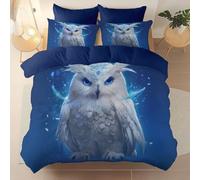 Easy Care Printed Duvet Cover Set - Fantasy Animal Owl Bedding Set 3 Pieces, Breathable Stylish Soft Microfiber Duvet Set With Pillowcases For Bed, Blue Duvet Cover 135 X 200 cm