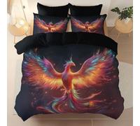Easy Care Printed Duvet Cover Set - Fantasy Cartoon Anime Phoenix Bedding Set 3 Pieces, Breathable Stylish Soft Microfiber Duvet Set With Pillowcases For Bed, Black Duvet Cover 200 X 200 cm