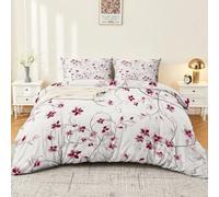 Easy Care Printed Duvet Cover Set Queen - Countryside Flowers Vines Soft Microfiber Bedding,Comforter Reversible White Quilted Bedding Bed Sets With Pillowcases