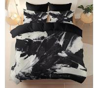 Easy Care Reversible Pattern Printed Duvet Cover, Abstract Paint Oil Painting Theme Duvet Cover 260 x 220 cm With 2 Pillow Cases, Comfortable breathable and machine washable Bedding, Black