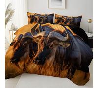 Easy Care Reversible Pattern Printed Duvet Cover, Animal Photography Grassland Cows Theme Duvet Cover 260 x 220 cm With 2 Pillow Cases, Comfortable breathable and machine washable Bedding, Black
