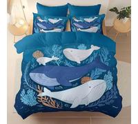 Easy Care Reversible Pattern Printed Duvet Cover, Cartoon Cute Marine Animals Theme Duvet Cover 260 x 220 cm With 2 Pillow Cases, Comfortable breathable and machine washable Bedding, Blue
