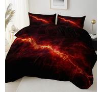Easy Care Reversible Pattern Printed Duvet Cover, Dark Fantasy Flames Lightning Theme Duvet Cover 230 x 220 cm With 2 Pillow Cases, Comfortable breathable and machine washable Bedding, Black