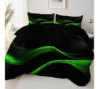 Easy Care Reversible Pattern Printed Duvet Cover, Dark Neon Wavy Lines Theme Duvet Cover 200 x 200 cm With 2 Pillow Cases, Comfortable breathable and machine washable Bedding, Black
