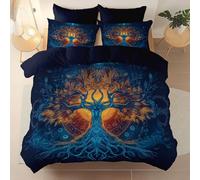 Easy Care Reversible Pattern Printed Duvet Cover, Fantasy Religion Tree Of Life Theme Duvet Cover 260 x 220 cm With 2 Pillow Cases, Comfortable breathable and machine washable Bedding, Black