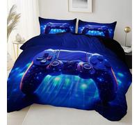 Easy Care Reversible Pattern Printed Duvet Cover, Geometric Game Controller Stars Theme Duvet Cover 260 x 220 cm With 2 Pillow Cases, Comfortable breathable and machine washable Bedding, Black