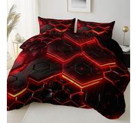 Easy Care Reversible Pattern Printed Duvet Cover, Geometric Punk Gaming Theme Duvet Cover 230 x 220 cm With 2 Pillow Cases, Comfortable breathable and machine washable Bedding, Black