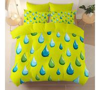Easy Care Reversible Pattern Printed Duvet Cover, Minimalist Cartoon Water Drops Theme Duvet Cover 230 x 220 cm With 2 Pillow Cases, Comfortable breathable and machine washable Bedding, Yellow