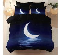 Easy Care Reversible Pattern Printed Duvet Cover, Minimalist Ocean Moon Theme Duvet Cover 135 x 201 cm With 2 Pillow Cases, Comfortable breathable and machine washable Bedding, Black