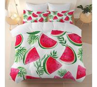 Easy Care Reversible Pattern Printed Duvet Cover, Minimalist Watercolor Fruit Watermelon Theme Duvet Cover 260 x 220 cm With 2 Pillow Cases, Comfortable breathable and machine washable Bedding, Cream