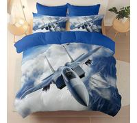 Easy Care Reversible Pattern Printed Duvet Cover, Movies Military Fighter Jets Theme Duvet Cover 135 x 200 cm With 2 Pillow Cases, Comfortable breathable and machine washable Bedding, Blue