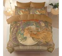 Easy Care Reversible Pattern Printed Duvet Cover, Retro Elegant Flowers Stripes Theme Duvet Cover 135 x 202 cm With 2 Pillow Cases, Comfortable breathable and machine washable Bedding, Brown