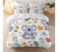 Easy Care Reversible Pattern Printed Duvet Cover, Simple Cute Cartoon Koalas Theme Duvet Cover 200 x 200 cm With 2 Pillow Cases, Comfortable breathable and machine washable Bedding, Cream