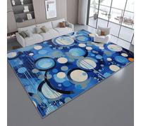 Easy Clean Non-Slip Area Rug Blue, Durable Low Pile Foldable Abstract Geometric Circles And Lines Paint Printed Carpet for Living Room Kitchen Foyer Kids Room, 60 x 90 cm/24 x 35.4 Inch