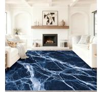 Easy Clean Rugs 180 x 240 cm, Abstract Luxury, Soft Durable | Dark Blue Marble Texture White Veins, Non-Slip Short Pile Living Room Carpet, Area Rug for Dining Room Bedroom Home Office