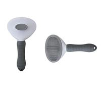 Easy-Clean Slicker Brush for Dogs, Cats & Bunnies - Gentle De-shedding & Grooming Tool with Ergonomic Handle, Push Button Self-Cleaning, Suitable for All Hair Types - Gray