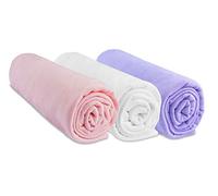 Easy Dort Set of 3 Fitted Sheets 70 x 160 cm Cot Cot Bed 100% Cotton Jersey Pink White Mauve Stretchy Breathable Healthy Sleep Oeko-Tex Quality Made in Europe