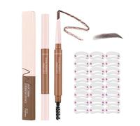 Easy Draw Eyebrow Pencil In Chocolate With Angled Fine Tip For Precise Application And Spoolie Brush For Blending - Includes 24 Translucent Numbered Eyebrow Stencils For Various Face Types And Brow