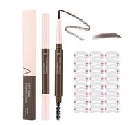 Easy Draw Eyebrow Pencil in Ebony - Dual-Ended Brow Pencil with Fine Angled Tip and Spoolie Brush Plus 24 Reusable Eyebrow Stencil Shapes for Precise Lining, Blending and Natural-Looking Brow Filling