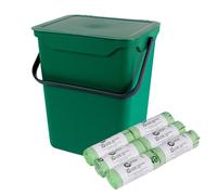 Easy Eco 10L Large Plastic Kitchen Compost Caddy/Food Waste Bin & 150x 10L Compostable Bags - Green