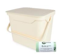 Easy Eco 5L Cream Kitchen Compost Caddy/Food Bin & 50x 6L Compostable Bags