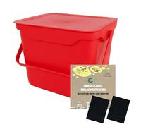 Easy Eco Red Kitchen Compost Caddy/Food Recycling Waste Bin - 5 Litre (5L) & 1 x Pack of 2 Filters