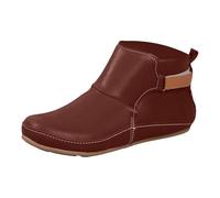 Easy Fasten Ankle Boots for Women UK PU Leather Flat Sole Womens Buckle Strap Almond Toe Heel Loop Roomy Toe Soft Light Airy Relaxed Comfy Stylish Office Business Dress Shoes Brown, Size 4.5