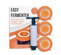 Easy Fermenter Fermentation Kit, Includes 3 Fermenting Lids for Wide Mouth Mason Jars & Oxygen Extractor Pump, Mason Jar Airlock Lid For Fermenting Kimchi, Pickle, & Sauerkraut (Orange)