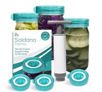 Easy Fermenter Fermentation Kit, Includes 3 Fermenting Lids for Wide Mouth Mason Jars & Oxygen Extractor Pump, Mason Jar Airlock Lid For Fermenting Kimchi, Pickle, & Sauerkraut