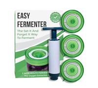Easy Fermenter Fermentation Kit, Includes 3 Fermenting Lids for Wide Mouth Mason Jars & Oxygen Extractor Pump, Mason Jar Airlock Lid For Fermenting Kimchi, Pickle, & Sauerkraut (Green)