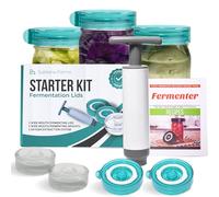 Easy Fermenter Fermentation Starter Set, Includes 3 Airlock Fermentation Lids and 3 Glass Weights, Sauerkraut Fermenting Kit for Wide Mouth Mason Jar, Pickles, Vegetables, & Kimchi Making Kit