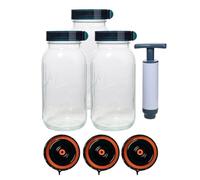 Easy Fermenter Home Fermentation Kit with Jars, Includes 3 Wide Mouth Mason Jars of 64 oz, 3 Fermenting Lids, & Oxygen Pump, Sauerkraut, Pickling, & Kimchi Making Kit