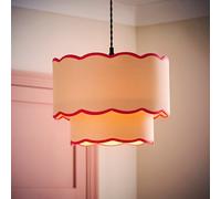 Easy Fit Ceiling Lampshade 2 Tier Colour Trim Scallop Edge Fabric Light Shade