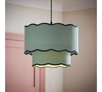 Easy Fit Ceiling Lampshade 2 Tier Colour Trim Scallop Edge Fabric Light Shade
