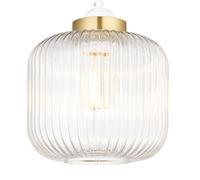Easy Fit Ceiling Lightshade or Pendant Shade, Ribbed Glass with Gold Detail, Diameter 20cm