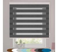 Easy Fix Zebra Roller Blind 115 x 115 cm Plain Colored Uv-Resistant Double Layer Fabric Roller Shades Easy to Use with Install Accessories for Bathroom, The Office, Dark Grey