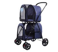Easy Fold Double Dog Stroller Pet Gear-Dog Cart with Large Space,Pet Trolley for on The Way,Pet Can Easily Walk in/Out,Two Colors are Available (Blue)