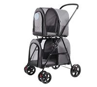 Easy Fold Double Dog Stroller Pet Gear-Dog Cart with Large Space,Pet Trolley for on The Way,Pet Can Easily Walk in/Out,Two Colors are Available (Grey)