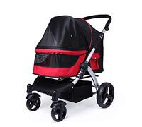 Easy Fold Pet Stroller Dog Cat Small Animals Carrier Cage 4 Wheels Folding Flexible for Jogger Jogging Travel Up to 80 Pounds,for Outdoor (Red)