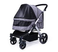 Easy Fold Pet Stroller Dog Cat Small Animals Carrier Cage 4 Wheels Folding Flexible for Jogger Jogging Travel Up to 80 Pounds,for Outdoor (Gray)