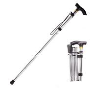 Easy Fold Walking Stick Adjustable Aluminium Walking Cane for Elderly Men & Women, Lightweight Extendable Folding Walking Aid with Wrist Strap & Rubber Tip - Silver