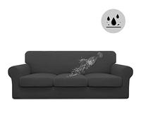 Easy-Going 100% Dual Waterproof 4 Pieces Stretch Soft Couch Cover for Dogs, Sofa Slipcover for 3 Separate Cushion Couch Leakproof Furniture Protector for Kids, Pets Dark Gray