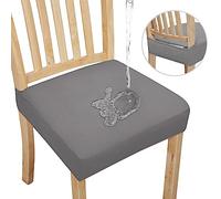 Easy-Going 100% Waterproof Seat Covers for Dining Room Chairs Set of 4, Stretch Chair Seat Slipcovers Protector Removable and Washable Kitchen Dining Chair Covers, Light Gray