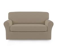 Easy-Going 2 Pieces Microfiber Stretch Sofa Slipcover - Spandex Soft Fitted Sofa Couch Cover Washable Furniture Protector with Elastic Bottom Kids Pet(Loveseat,Natural)