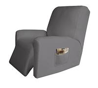 Easy-Going 4 Pieces Microfiber Stretch Recliner Slipcover - Spandex Non-Slip Soft Fitted Sofa Couch Cover, Washable Furniture Protector With Anti-Skid Elastic Bottom For Kids Recliner Light Gray
